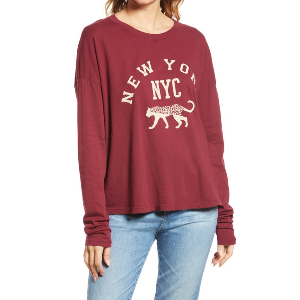 Treasure & Bond Burgundy NYC Graphic Long Sleeve Top Small